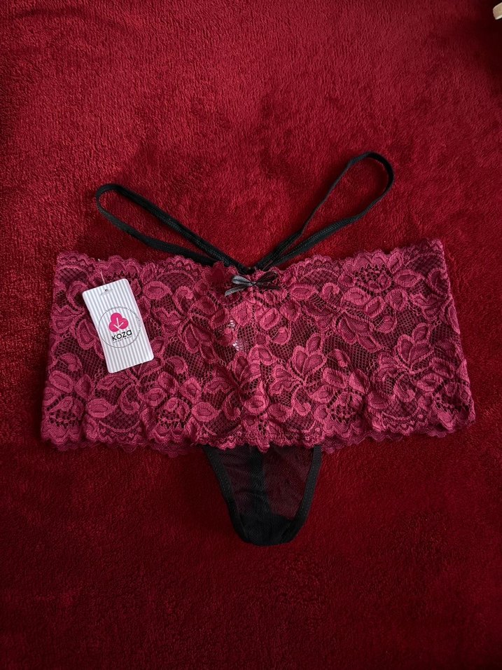 Bordo Nakışlı Gotik Dantel Kadın Külot - Görsel 2