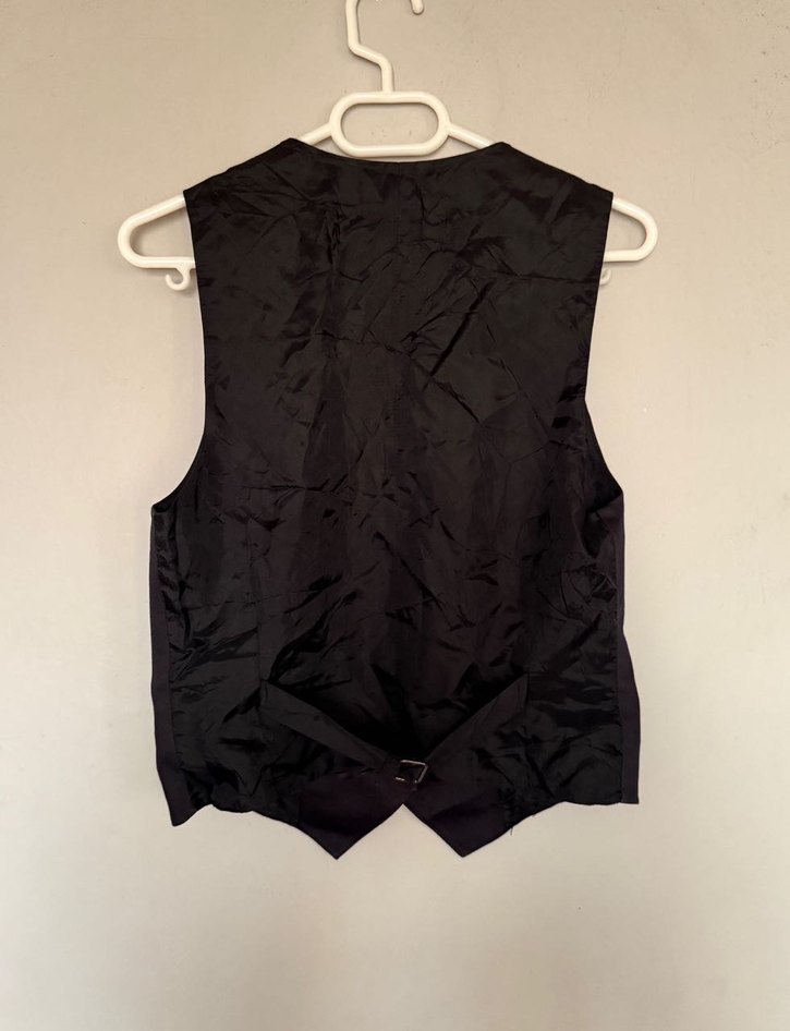 Düğmeli Siyah Kadın Saten Yelek - Görsel 2