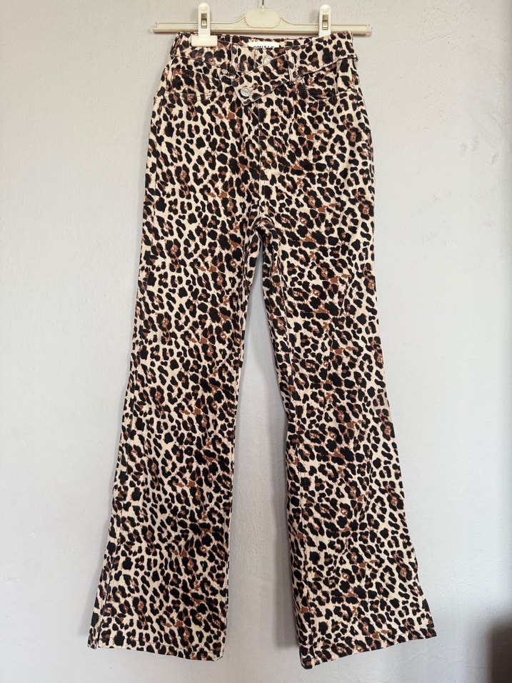 Kahverengi Leopar Desenli Kadın  Pantolon - Görsel 2