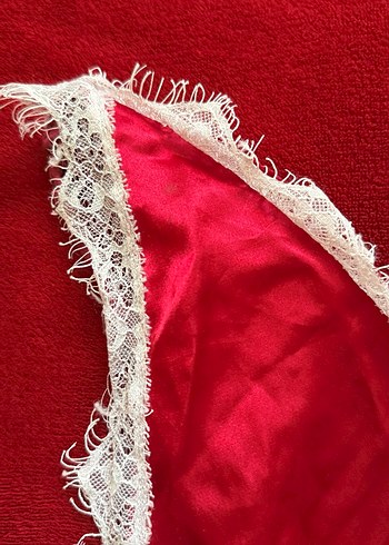 Kırmızı Vintage Mini İp Askılı Kadın Pijama - Görsel 4