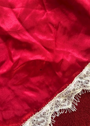 Kırmızı Vintage Mini İp Askılı Kadın Pijama - Görsel 3