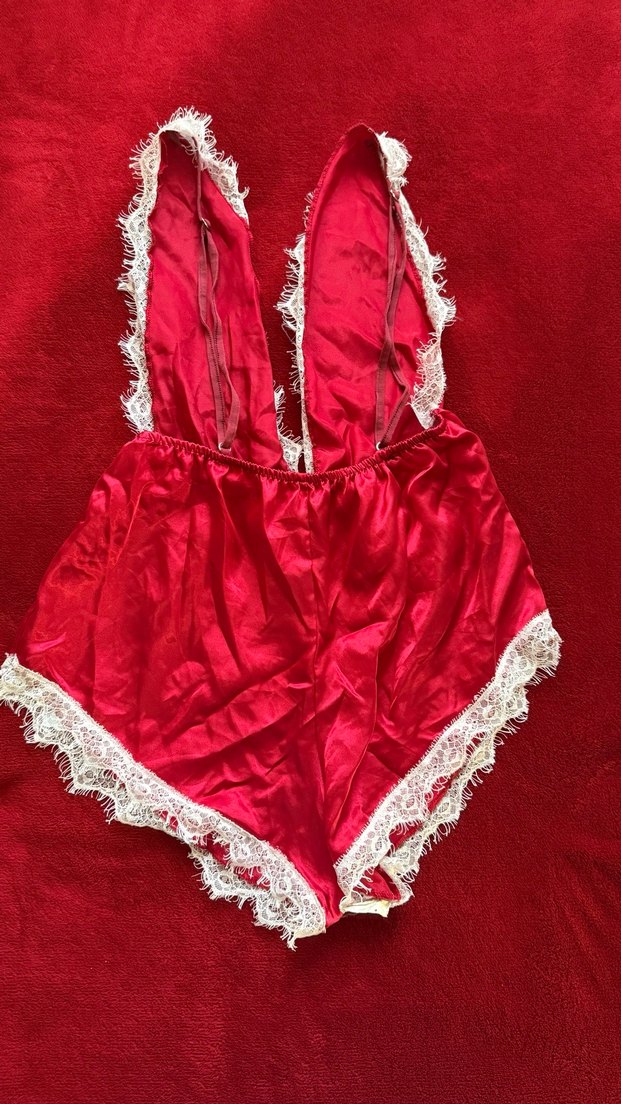 Kırmızı Vintage Mini İp Askılı Kadın Pijama - Görsel 2