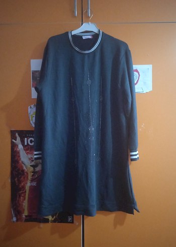 Uzun Siyah Nakışlı Kadın tunik - Görsel 4