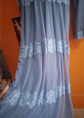 Bohem Rüzgârı Uzun Kollu Mavi Elbise - Görsel 4