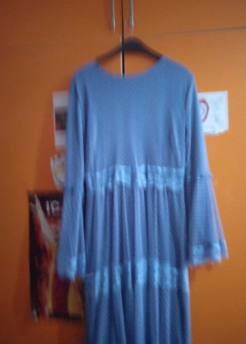 Bohem Rüzgârı Uzun Kollu Mavi Elbise - Görsel 2