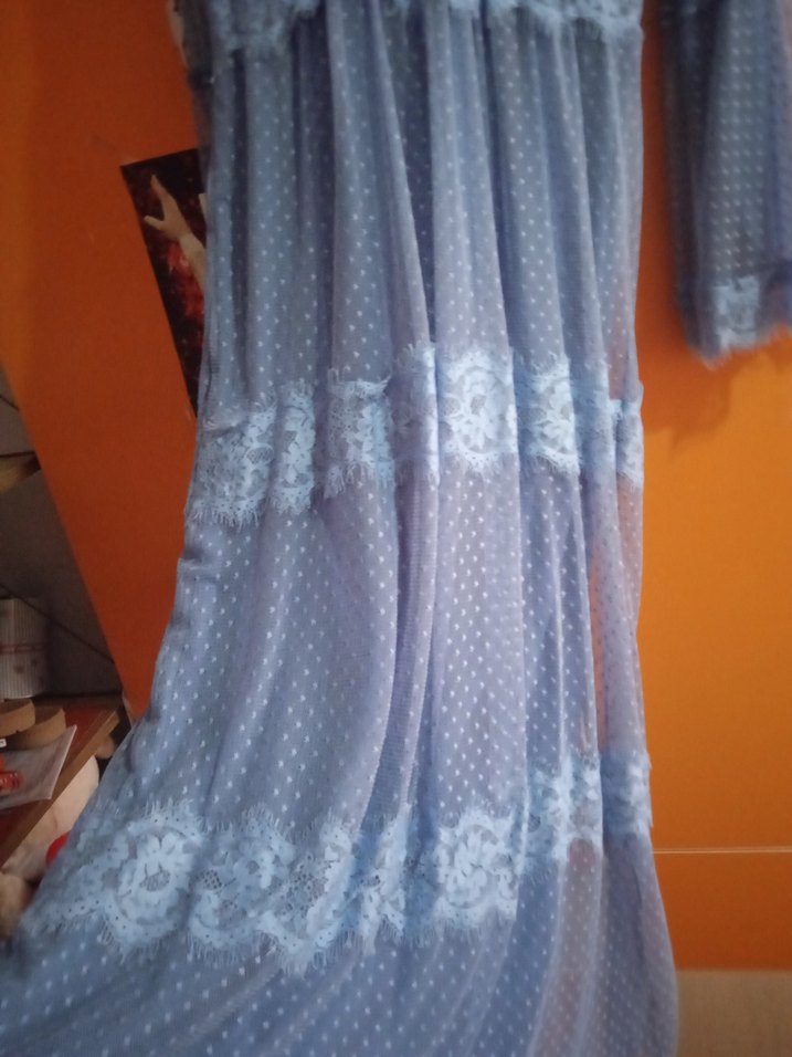 Bohem Rüzgârı Uzun Kollu Mavi Elbise - Görsel 4