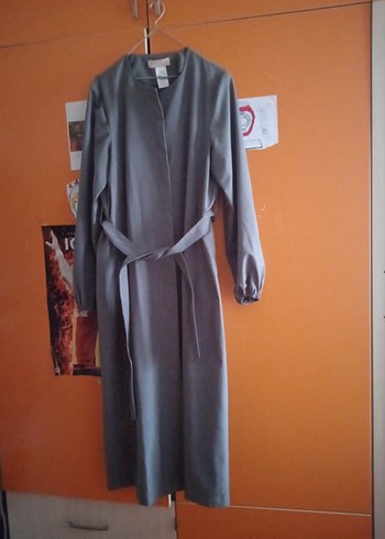 Gri Uzun Kollu Drapeli Kadın kap - Görsel 4