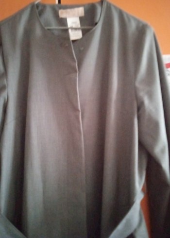 Gri Uzun Kollu Drapeli Kadın kap - Görsel 3