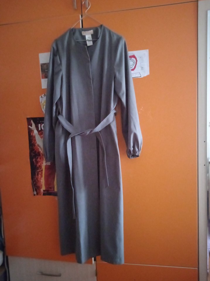 Gri Uzun Kollu Drapeli Kadın kap - Görsel 4