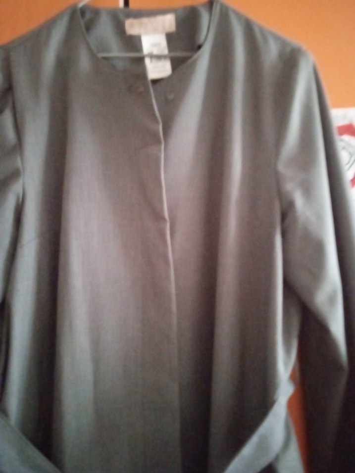 Gri Uzun Kollu Drapeli Kadın kap - Görsel 3