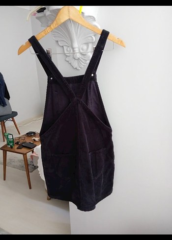 Kadın Siyah Süet Askılı Mini Tulum - Görsel 2