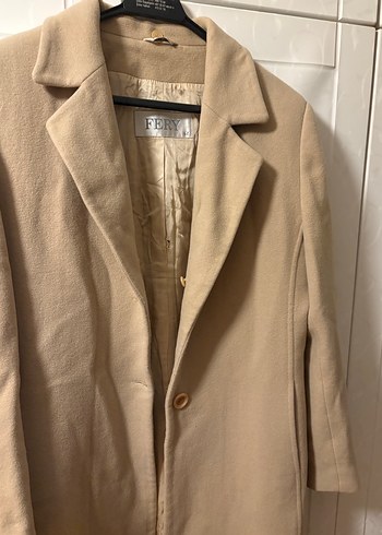 Bej Uzun Keten Kadın Klasik Ceket - Görsel 4