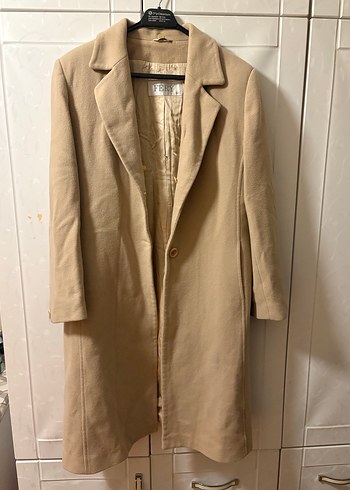 Bej Uzun Keten Kadın Klasik Ceket - Görsel 2