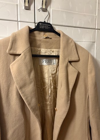 Bej Uzun Keten Kadın Klasik Ceket - Görsel 3