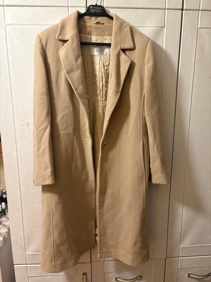 Bej Uzun Keten Kadın Klasik Ceket - Görsel 2