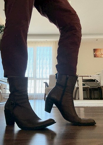 Kahverengi Deri Kadın Stiletto Topuklu Bot - Görsel 3