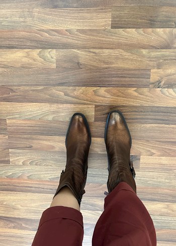 Kahverengi Deri Kadın Stiletto Topuklu Bot - Görsel 4