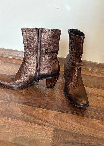 Kahverengi Deri Kadın Stiletto Topuklu Bot - Görsel 6