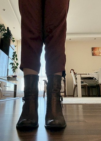 Kahverengi Deri Kadın Stiletto Topuklu Bot - Görsel 2