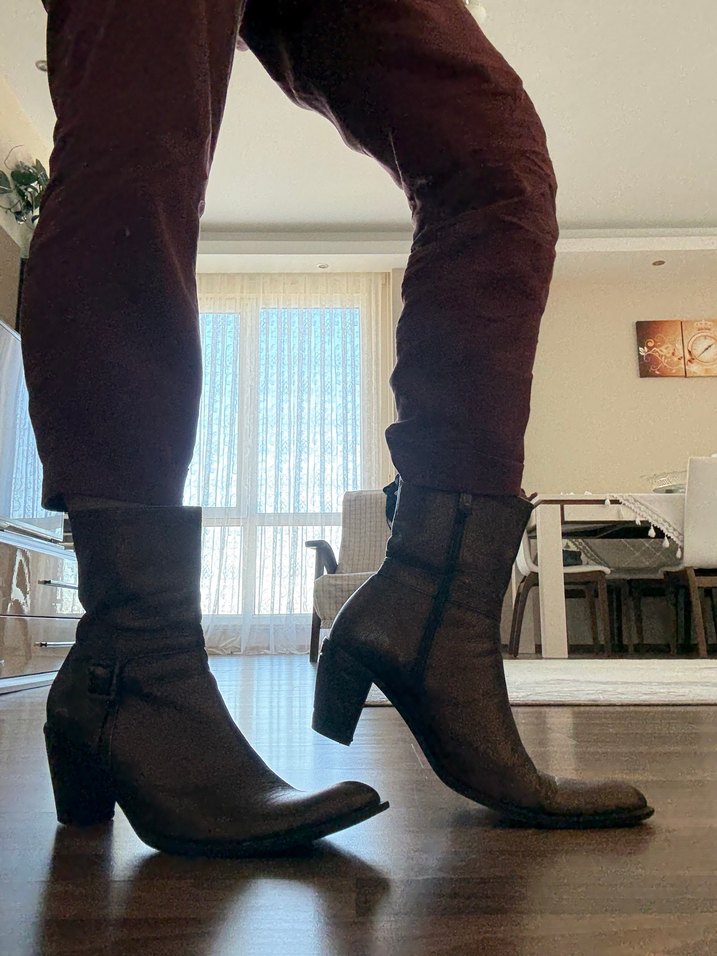 Kahverengi Deri Kadın Stiletto Topuklu Bot - Görsel 3