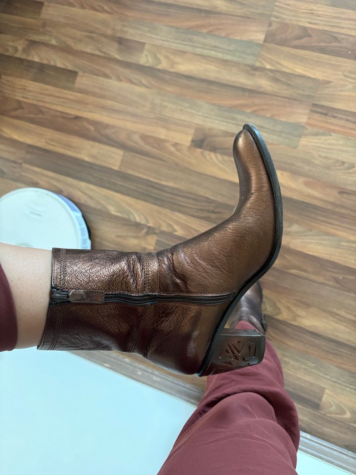 Kahverengi Deri Kadın Stiletto Topuklu Bot - Görsel 5