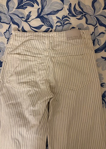 Düğmeli Çizgili Kadın Kot Pantolon - Görsel 5