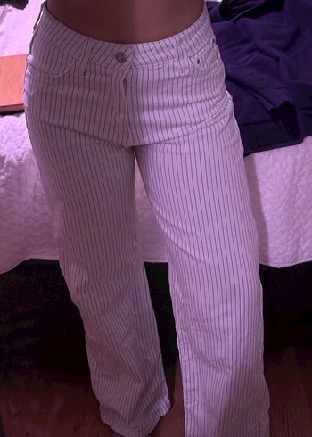 Düğmeli Çizgili Kadın Kot Pantolon - Görsel 6