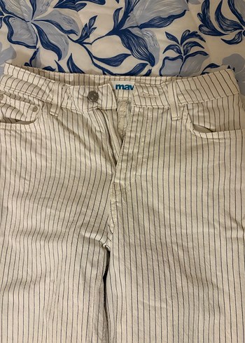 Düğmeli Çizgili Kadın Kot Pantolon - Görsel 2