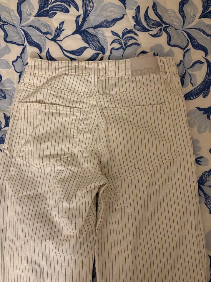 Düğmeli Çizgili Kadın Kot Pantolon - Görsel 5