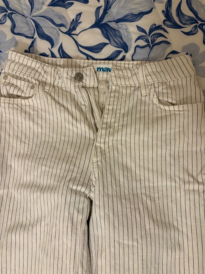 Düğmeli Çizgili Kadın Kot Pantolon - Görsel 2