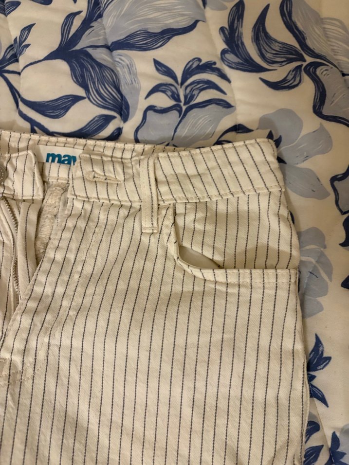 Düğmeli Çizgili Kadın Kot Pantolon - Görsel 3