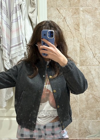 Düğmeli Gri Kadın Ceket - Görsel 6