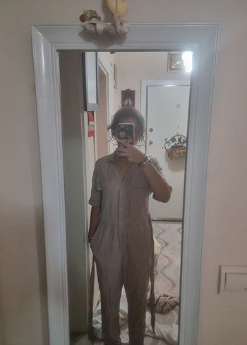 m Beden gri Renk Lila Kemerli Kadın Tulum