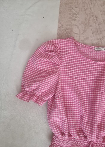 Pembe Mini Fırfırlı Kısa Kollu Bluz - Görsel 5