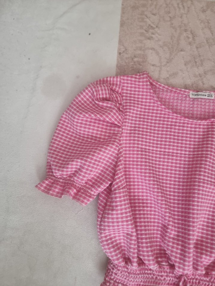 Pembe Mini Fırfırlı Kısa Kollu Bluz - Görsel 5