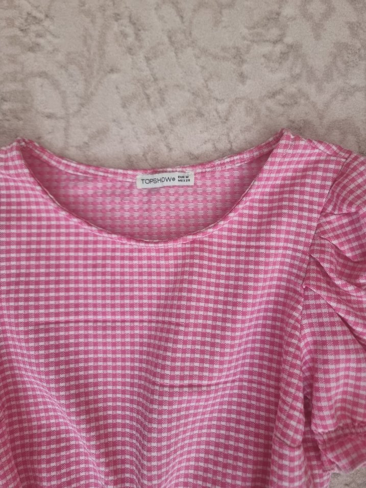 Pembe Mini Fırfırlı Kısa Kollu Bluz - Görsel 2