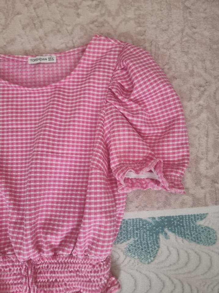 Pembe Mini Fırfırlı Kısa Kollu Bluz - Görsel 4