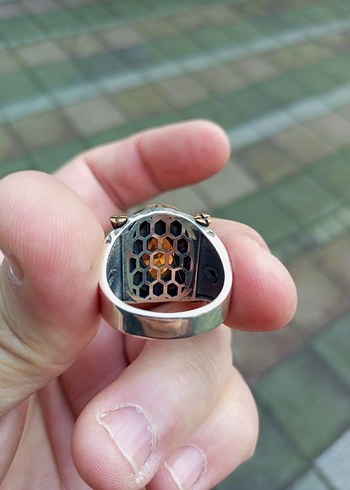 Sarı Vintage Bohem Taşlı Erkek Gümüş yüzük (20Gr) sıfır ürün - Görsel 3