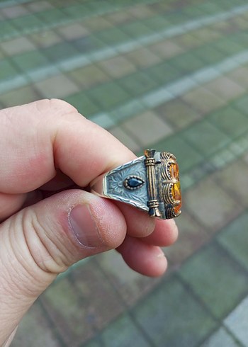 Sarı Vintage Bohem Taşlı Erkek Gümüş yüzük (20Gr) sıfır ürün - Görsel 2