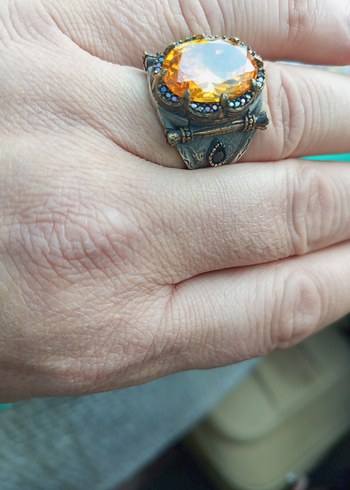 Sarı Vintage Bohem Taşlı Erkek Gümüş yüzük (20Gr) sıfır ürün - Görsel 5