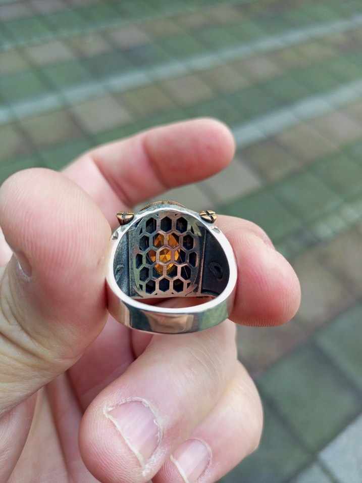 Sarı Vintage Bohem Taşlı Erkek Gümüş yüzük (20Gr) sıfır ürün - Görsel 3