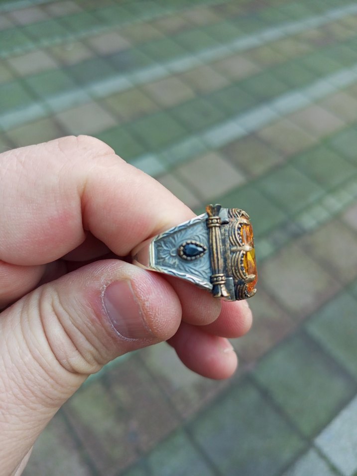 Sarı Vintage Bohem Taşlı Erkek Gümüş yüzük (20Gr) sıfır ürün - Görsel 2