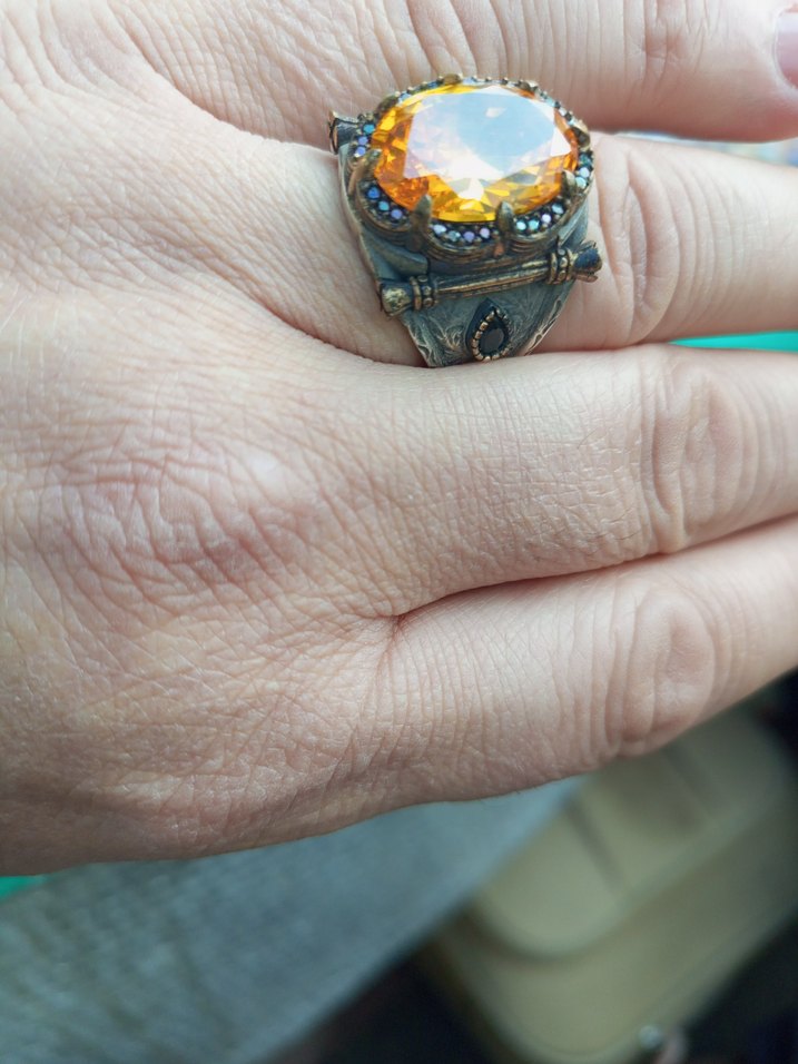 Sarı Vintage Bohem Taşlı Erkek Gümüş yüzük (20Gr) sıfır ürün - Görsel 5