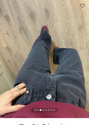 Bordo Renk Rahat Kesim Kadın Kot Pantolon - Görsel 2