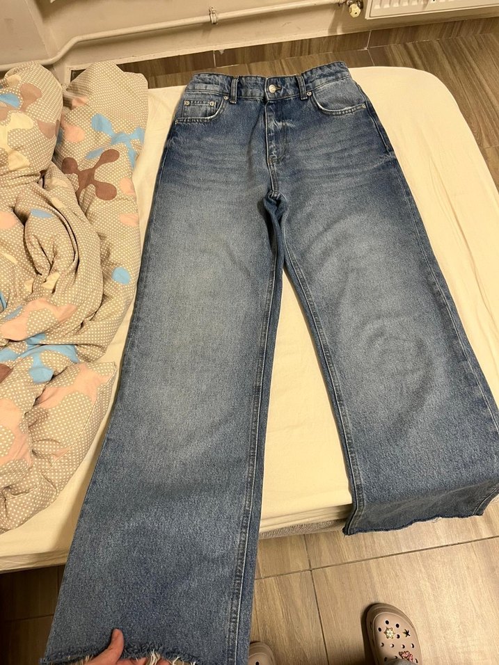 Kadın Mavi Bol Kesim Denim Pantolon - Görsel 4