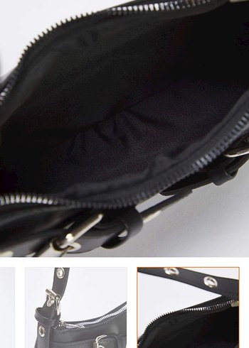 Tokalı Siyah Gotik Deri Kadın Çantası - Görsel 3