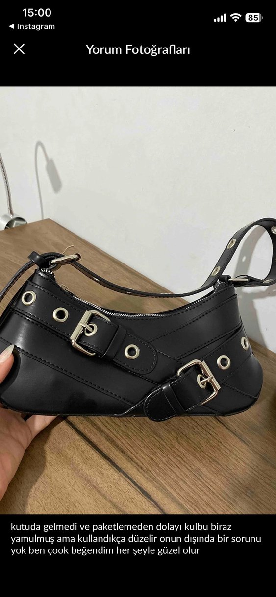 Tokalı Siyah Gotik Deri Kadın Çantası - Görsel 5