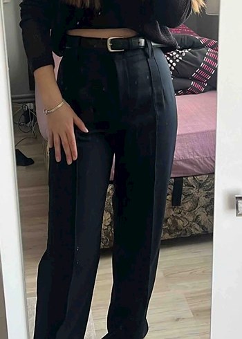 Kadın Siyah Midi Kumaş Pantolon - Görsel 3