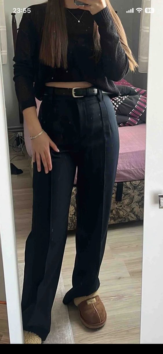 Kadın Siyah Midi Kumaş Pantolon - Görsel 3