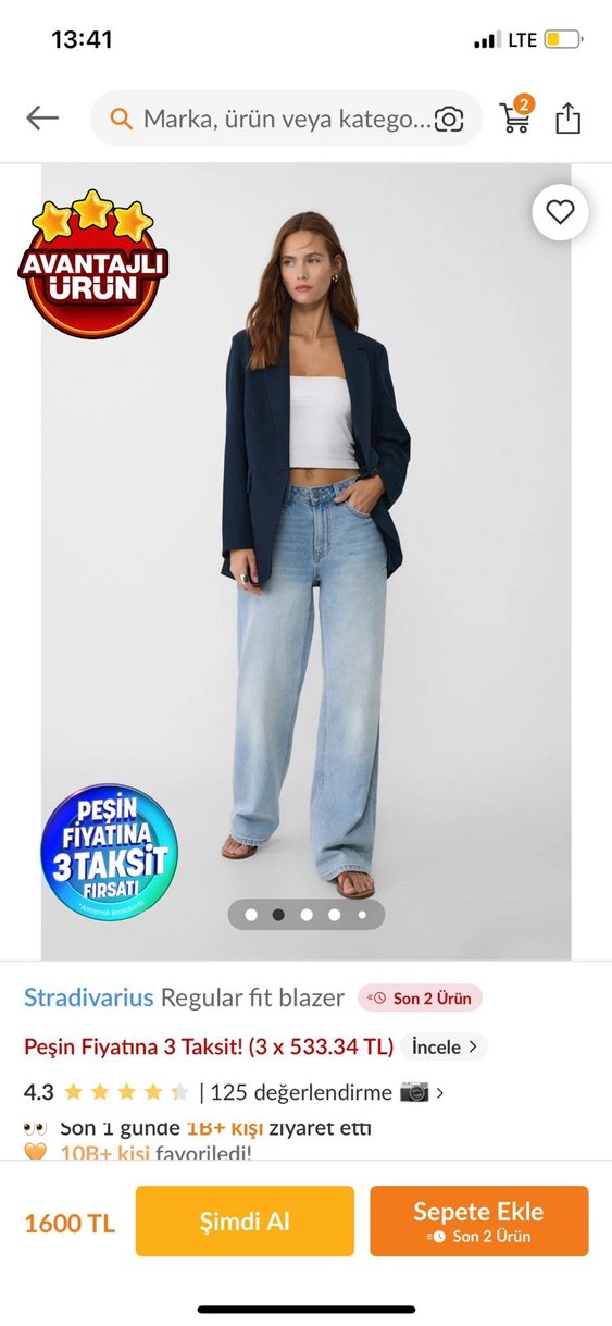 Stradivarius Lacivert Denim Mini Blazer - Görsel 2